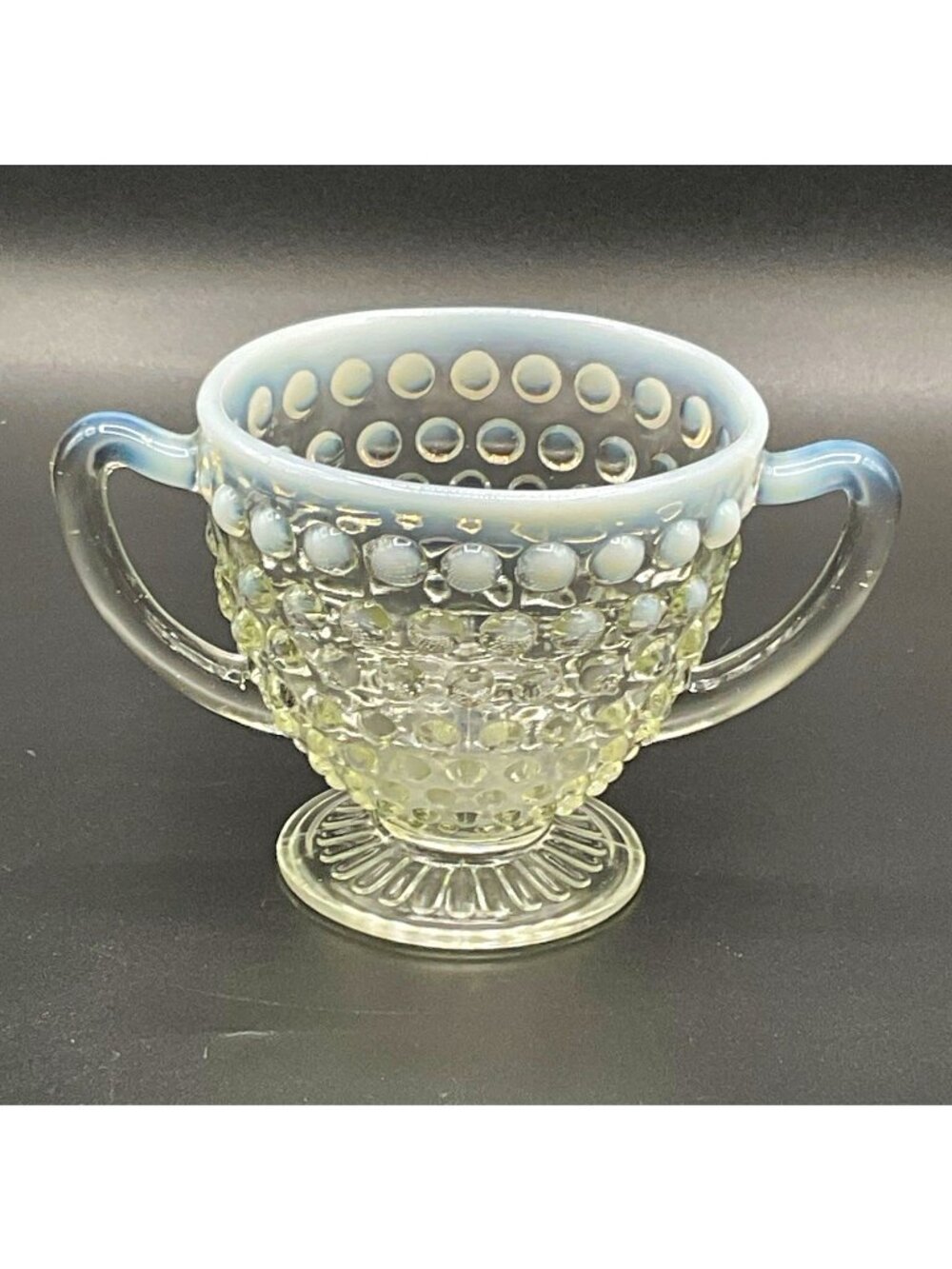 Vintage Clear Glass Footed Cup 2 Handles White Rim Round 4” Dia 3” H